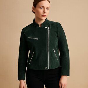 ✨ Brand New – Timeless Parisian Luxury ✨Caroll Paris Dark Green Suede Jacket